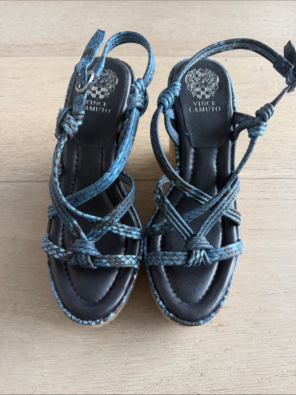 Vince Camuto Teal Braided Leather Strappy Slingback Sandals